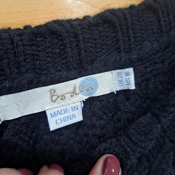 Boden Size 16 Cable Knit Sweater Black & Blue Wool/Alpaca Blend Warm Winter - Picture 2 of 9